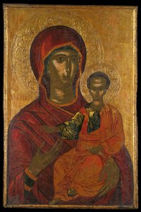 聖母のホデゲトリアを描いたサンクチュアリスクリーンのIconostasisアイコン（パネル上の卵のテンペラ） 作： Greek School